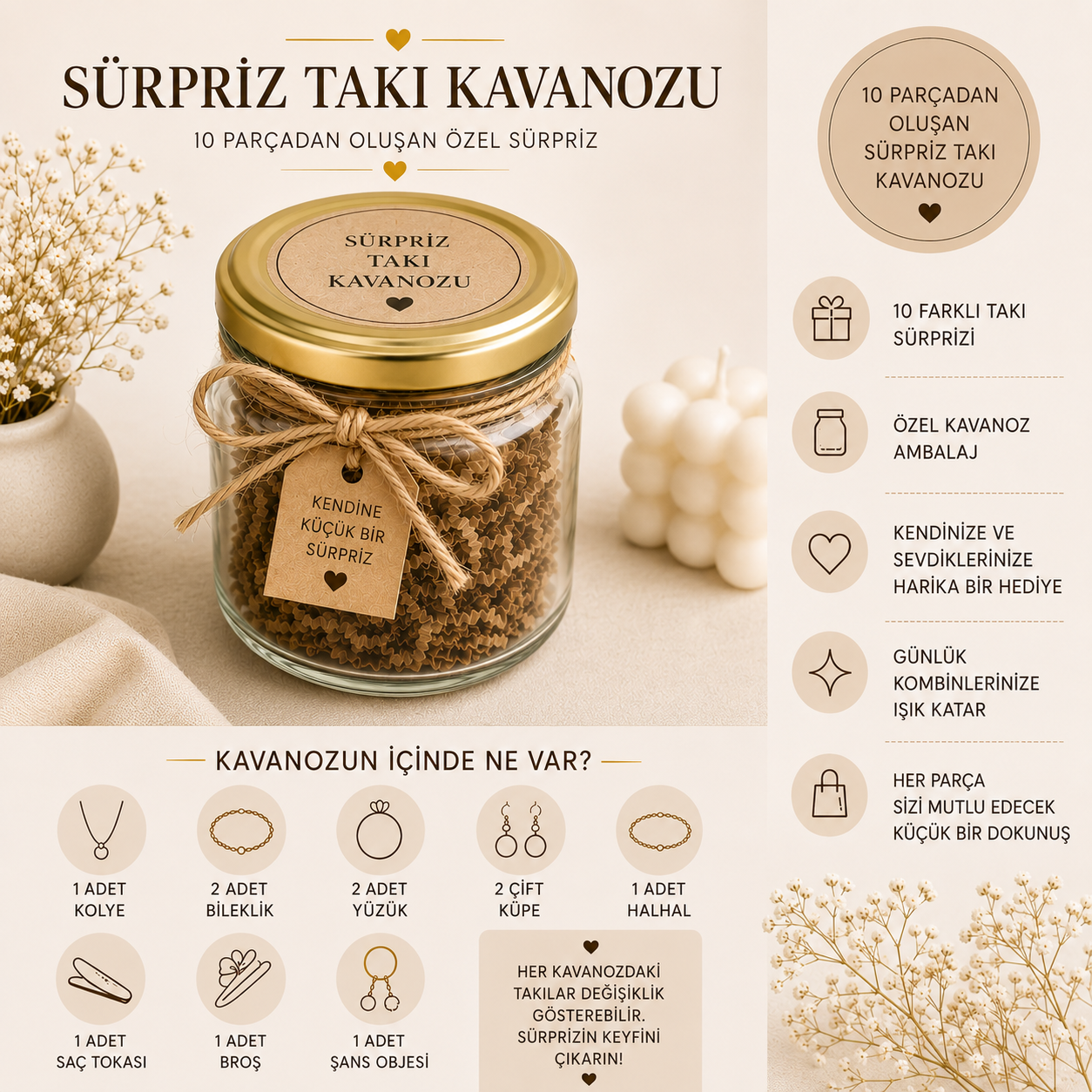 10 Parça Sürpriz Takı Kavanozu – Özel Takı Seti