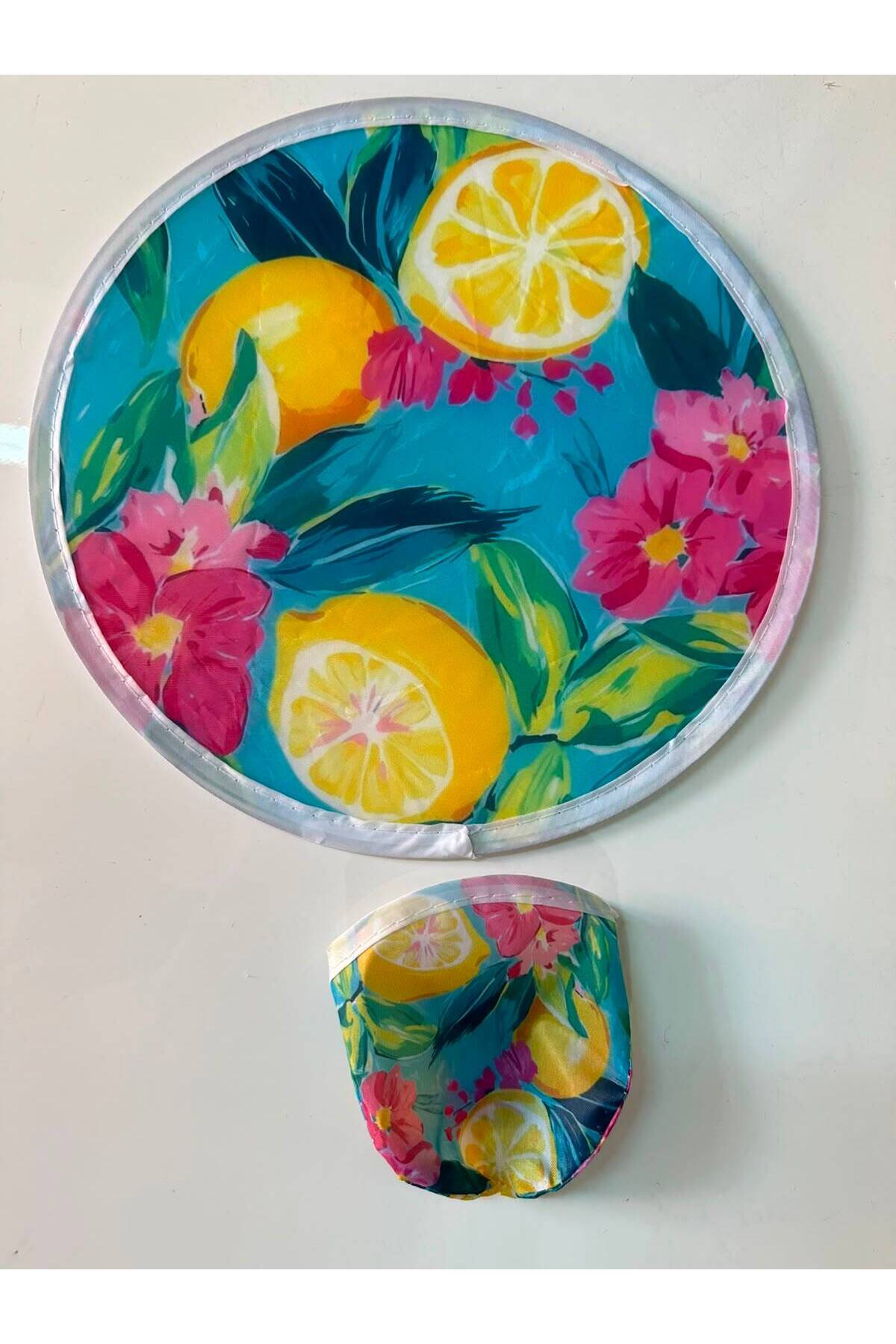 Katlanabilir Yuvarlak Limon Desenli El Yelpazesi – Yazlık Taşınabilir Mini Yelpaze