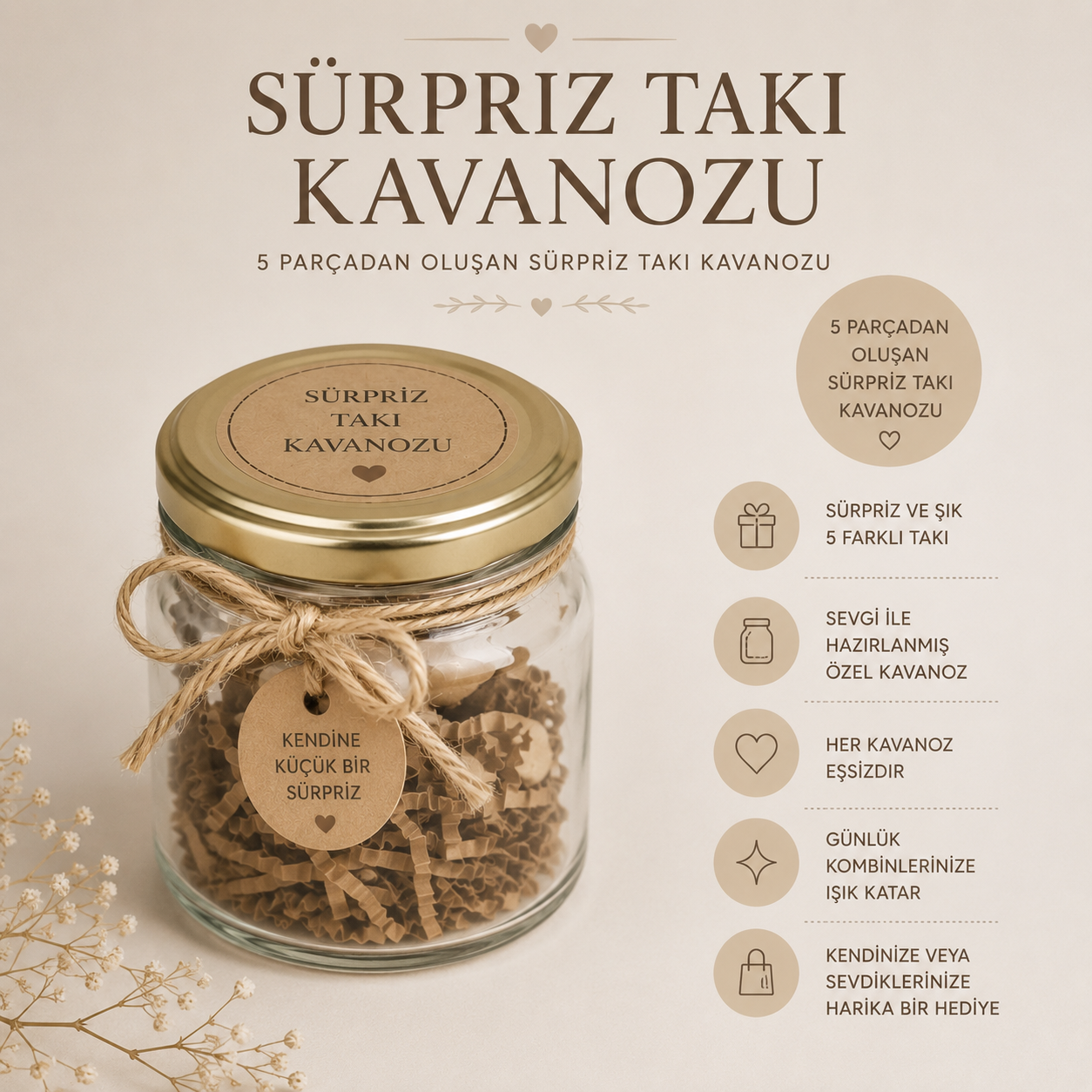 Sürpriz Takı Kavanozu – 5 Parça Özel Takı Seti