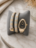 Yılan Model Kadın Kol Saati – Gold & Silver Spiral Tasarım